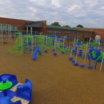 green and blue playground in school yard